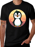 Cute Penguin Graphic Tee - Black Cotton Shirt