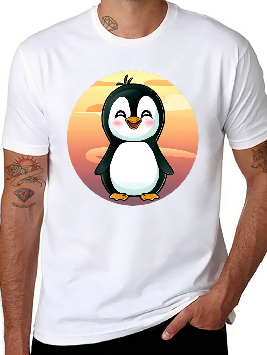 Cute Penguin Graphic Tee - Black Cotton Shirt
