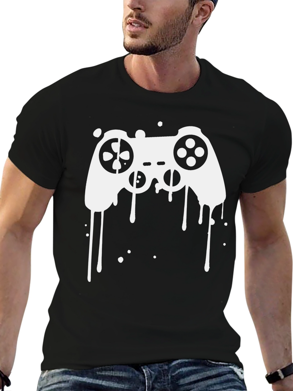 Gaming Controller Graphic Tee - Black Cotton T-Shirt