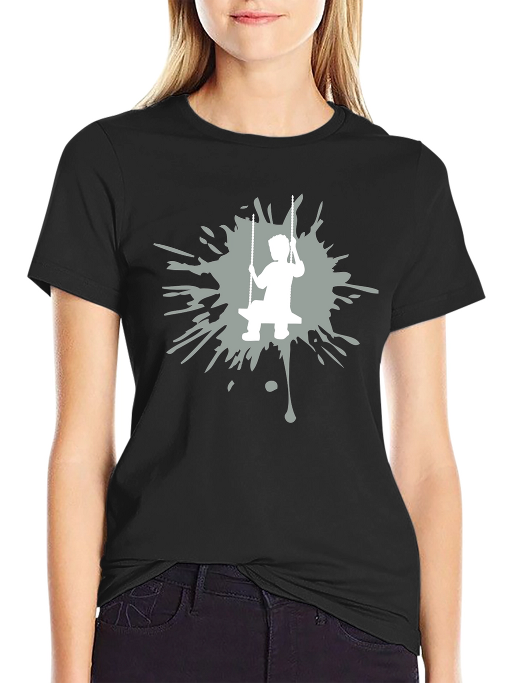 Boy on Swing Graphic Tee - Black Cotton Blend