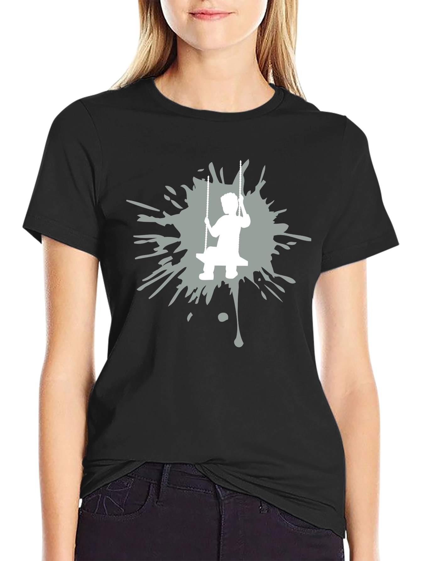 Boy on Swing Graphic Tee - Black Cotton Blend