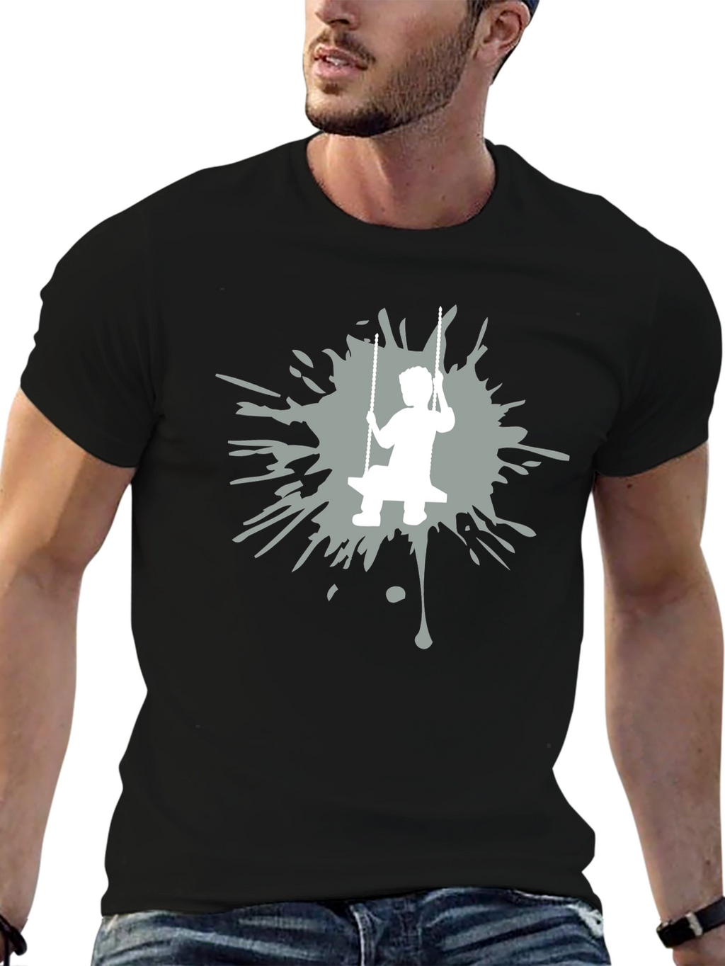 Boy on Swing Graphic Tee - Black Cotton Blend