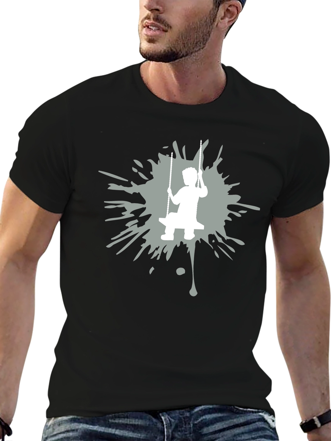 Boy on Swing Graphic Tee - Black Cotton Blend