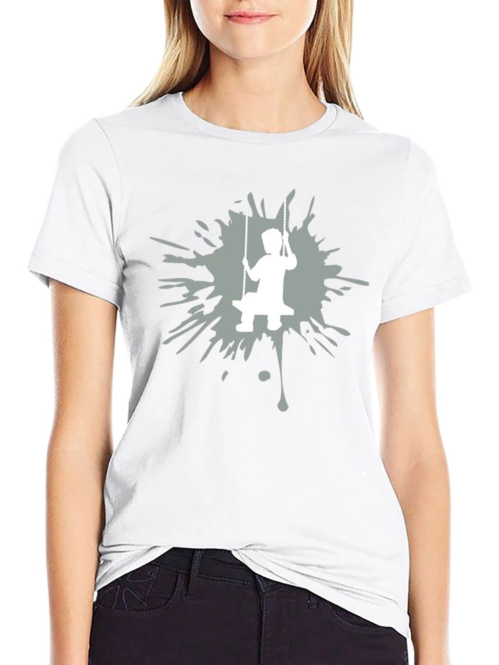 Boy on Swing Graphic Tee - Black Cotton Blend