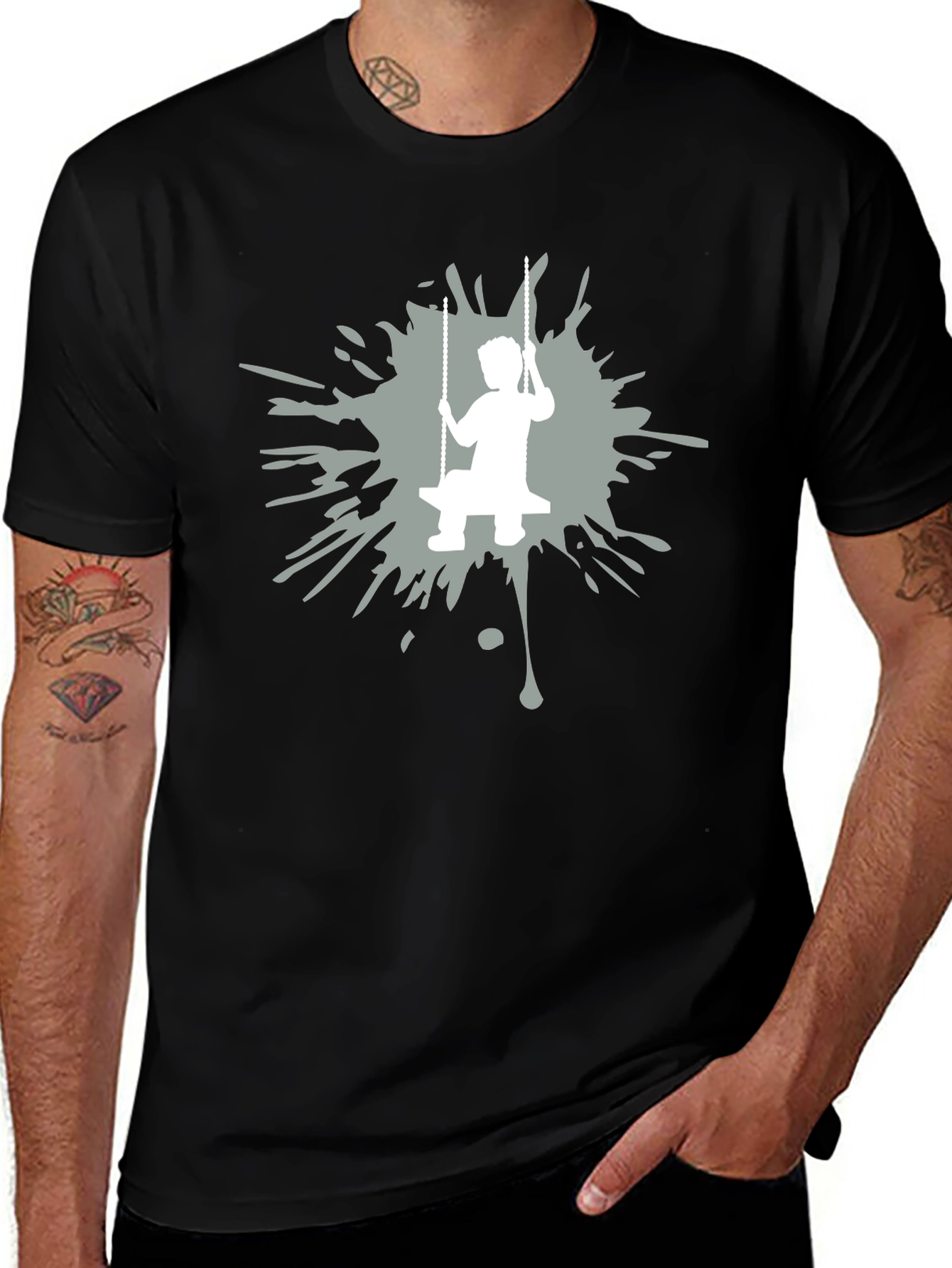 Boy on Swing Graphic Tee - Black Cotton Blend