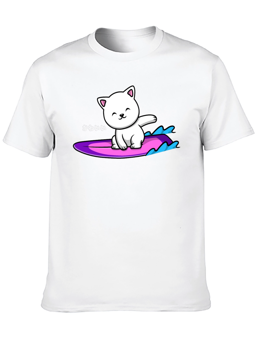 Kawaii Cat Surfing Graphic Tee - Black