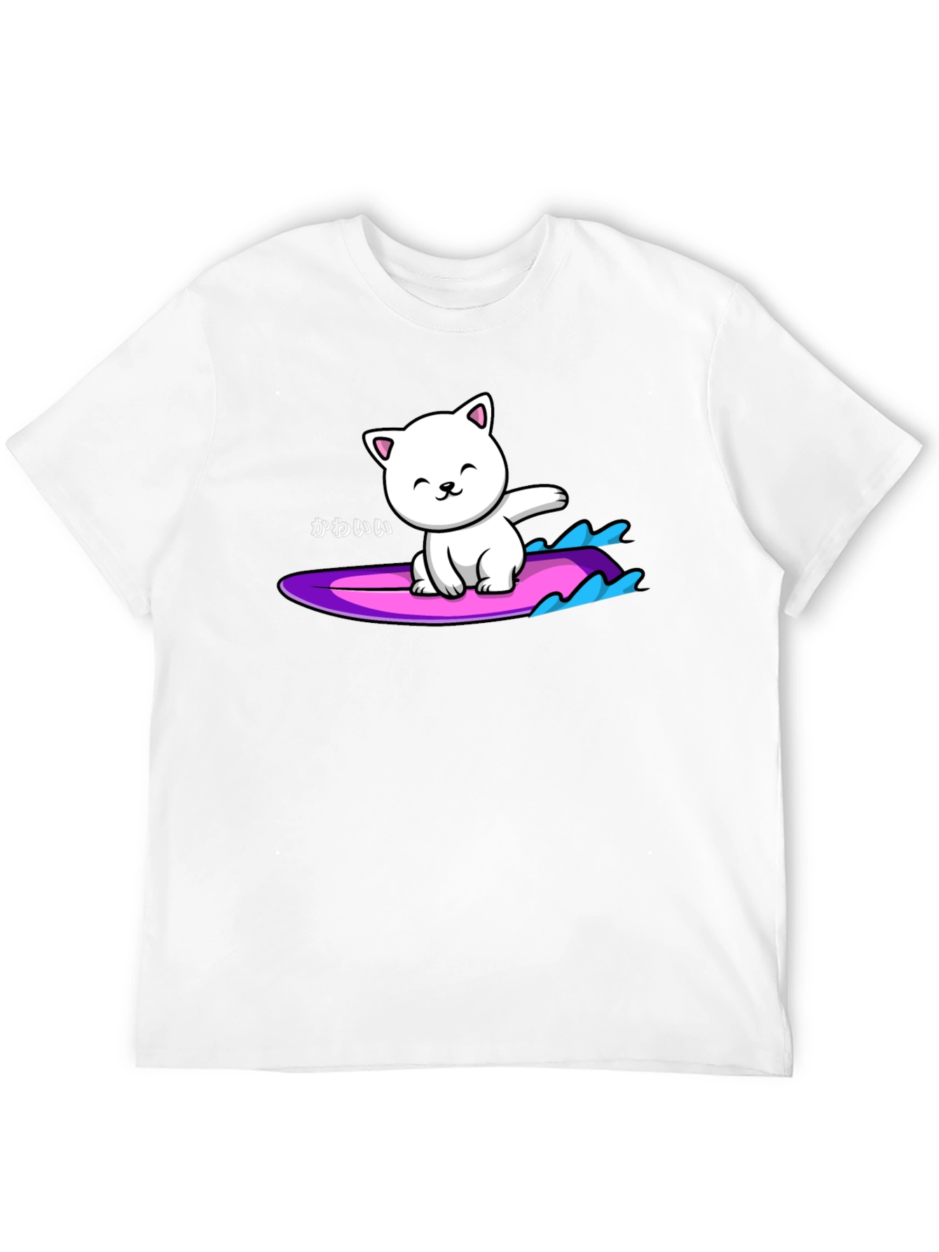 Kawaii Cat Surfing Graphic Tee - Black