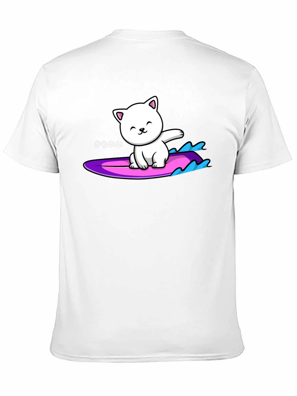 Kawaii Cat Surfing Graphic Tee - Black