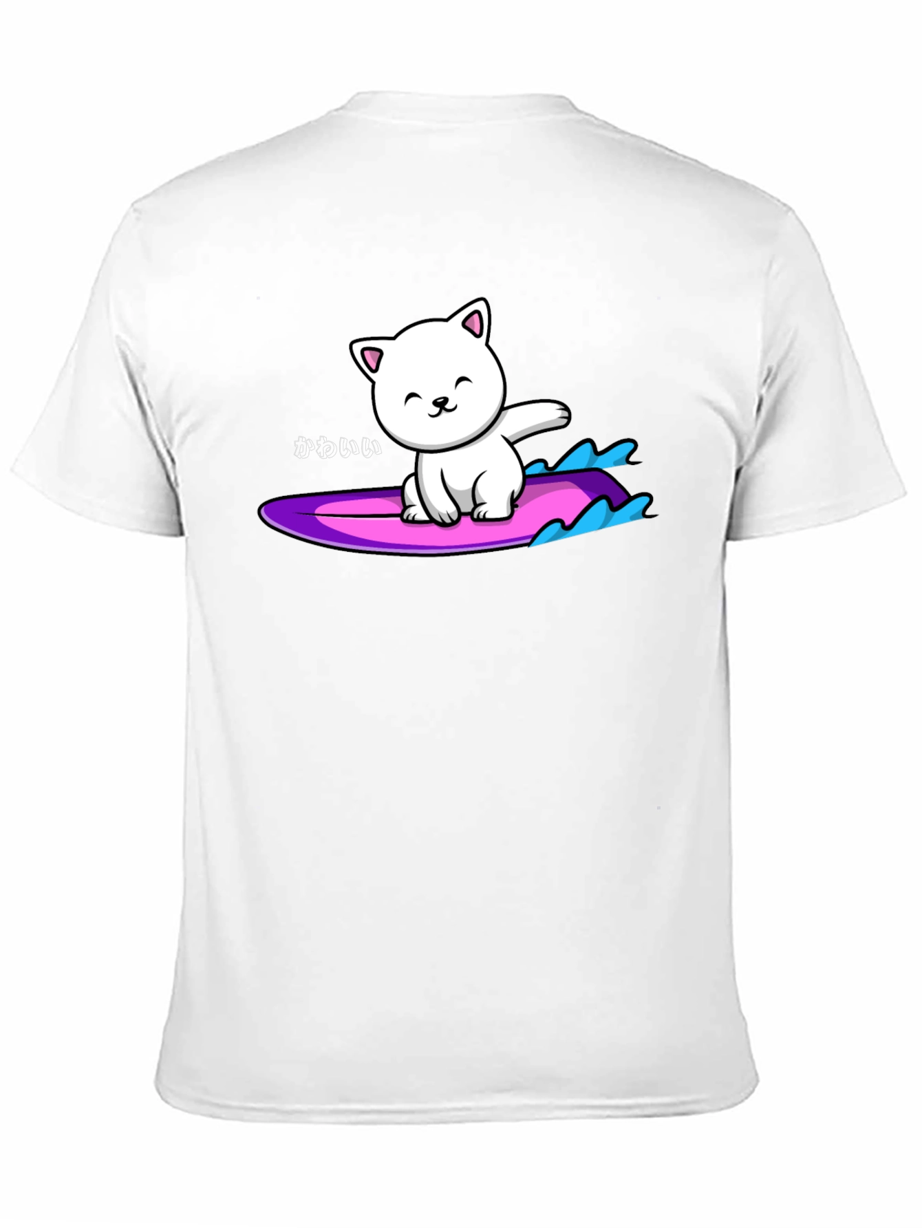 Kawaii Cat Surfing Graphic Tee - Black