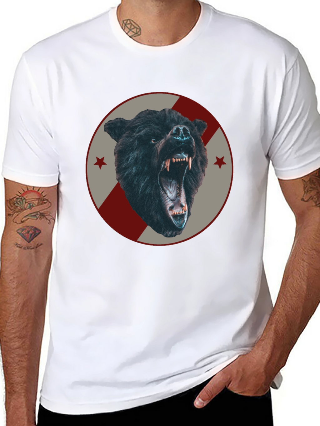 Mens Black Bear Graphic Tee - Fierce Animal Design