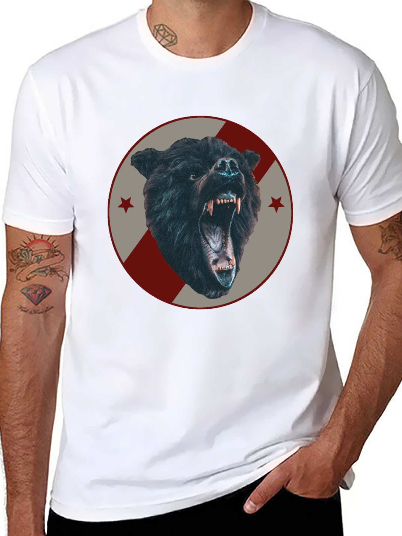 Mens Black Bear Graphic Tee - Fierce Animal Design