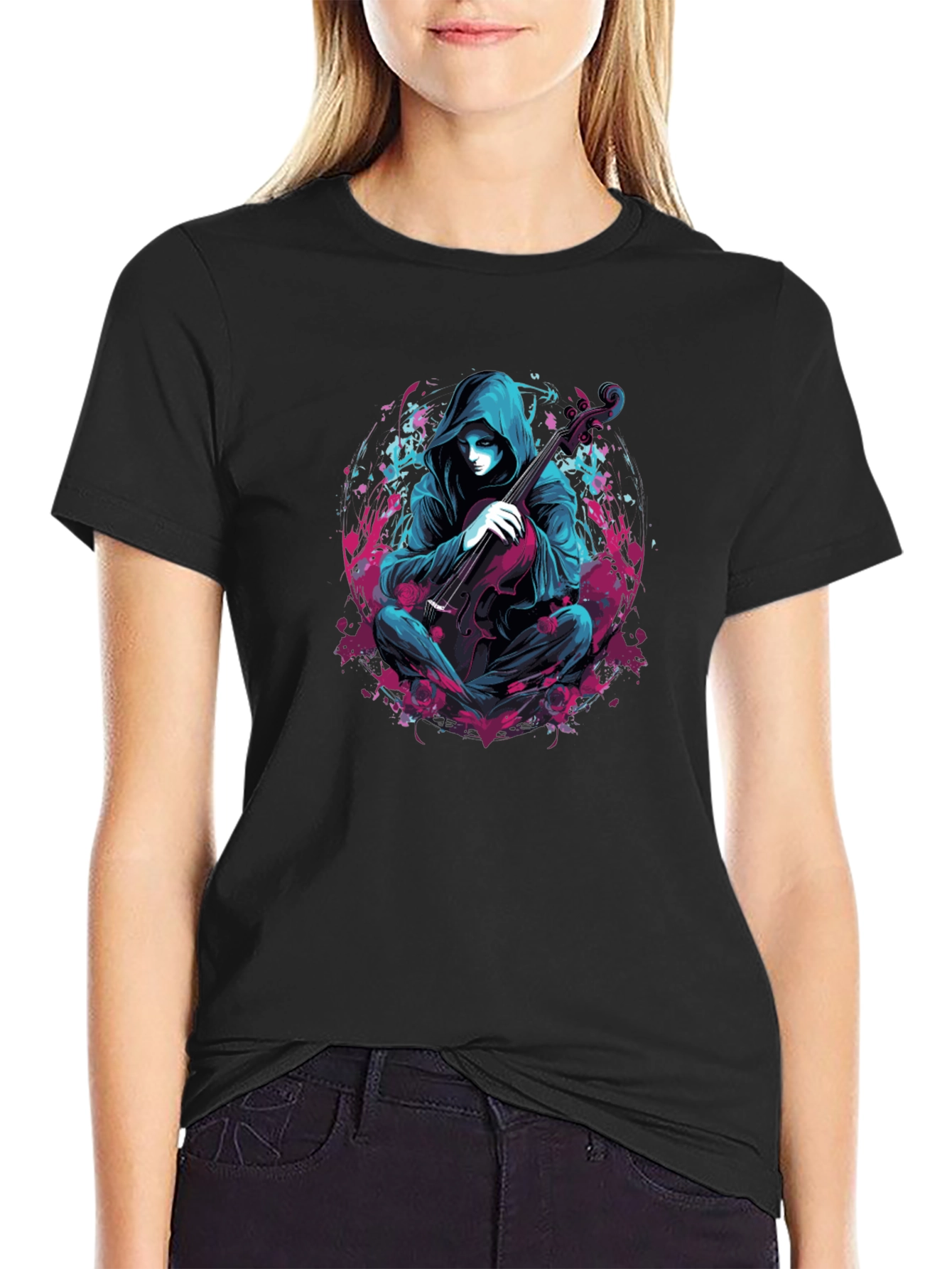 Hooded Musician Graphic Tee - Darkwave Style