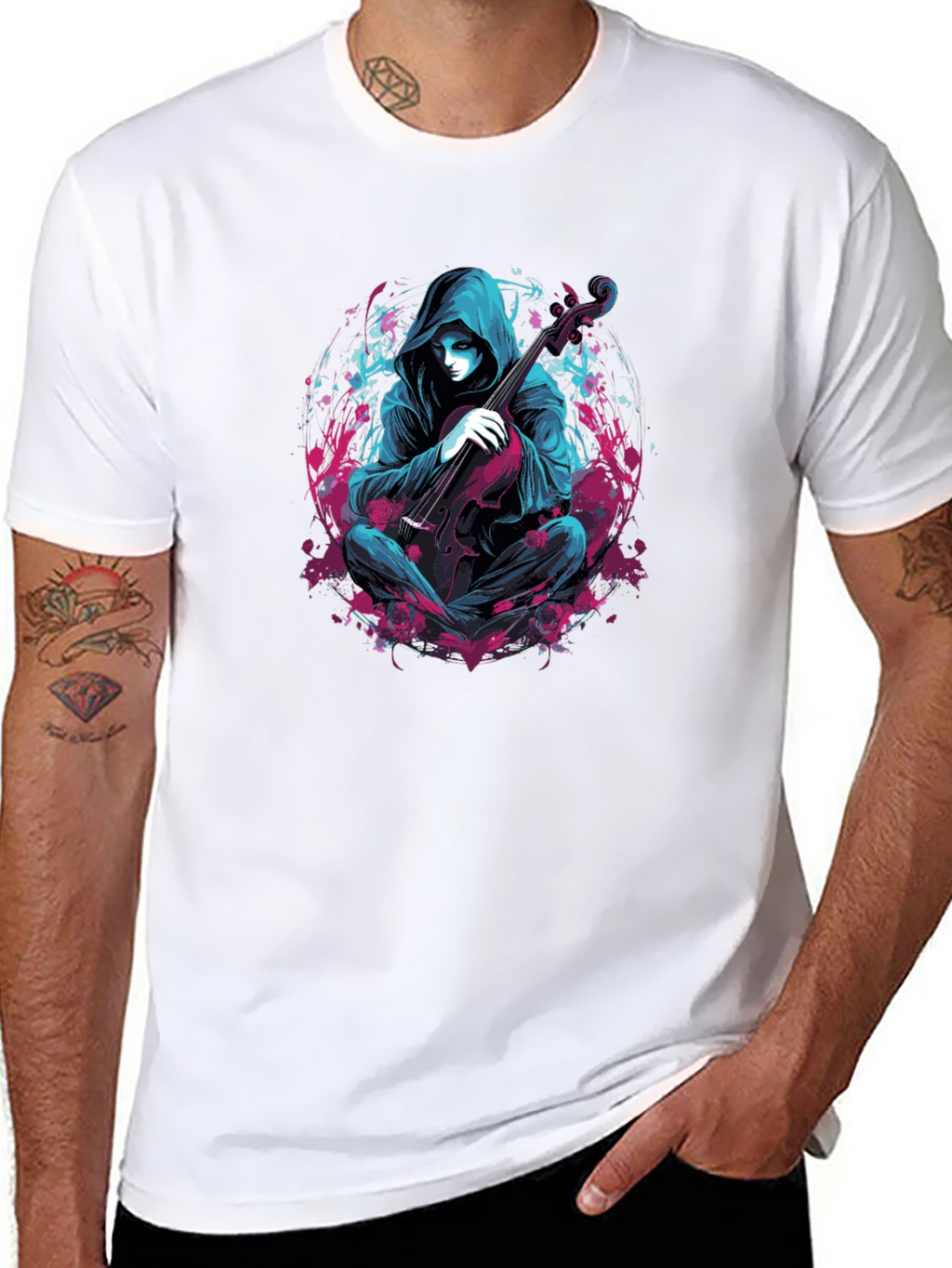 Hooded Musician Graphic Tee - Darkwave Style