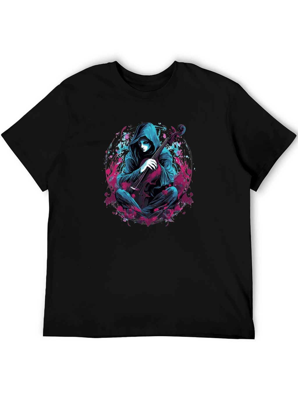Hooded Musician Graphic Tee - Darkwave Style