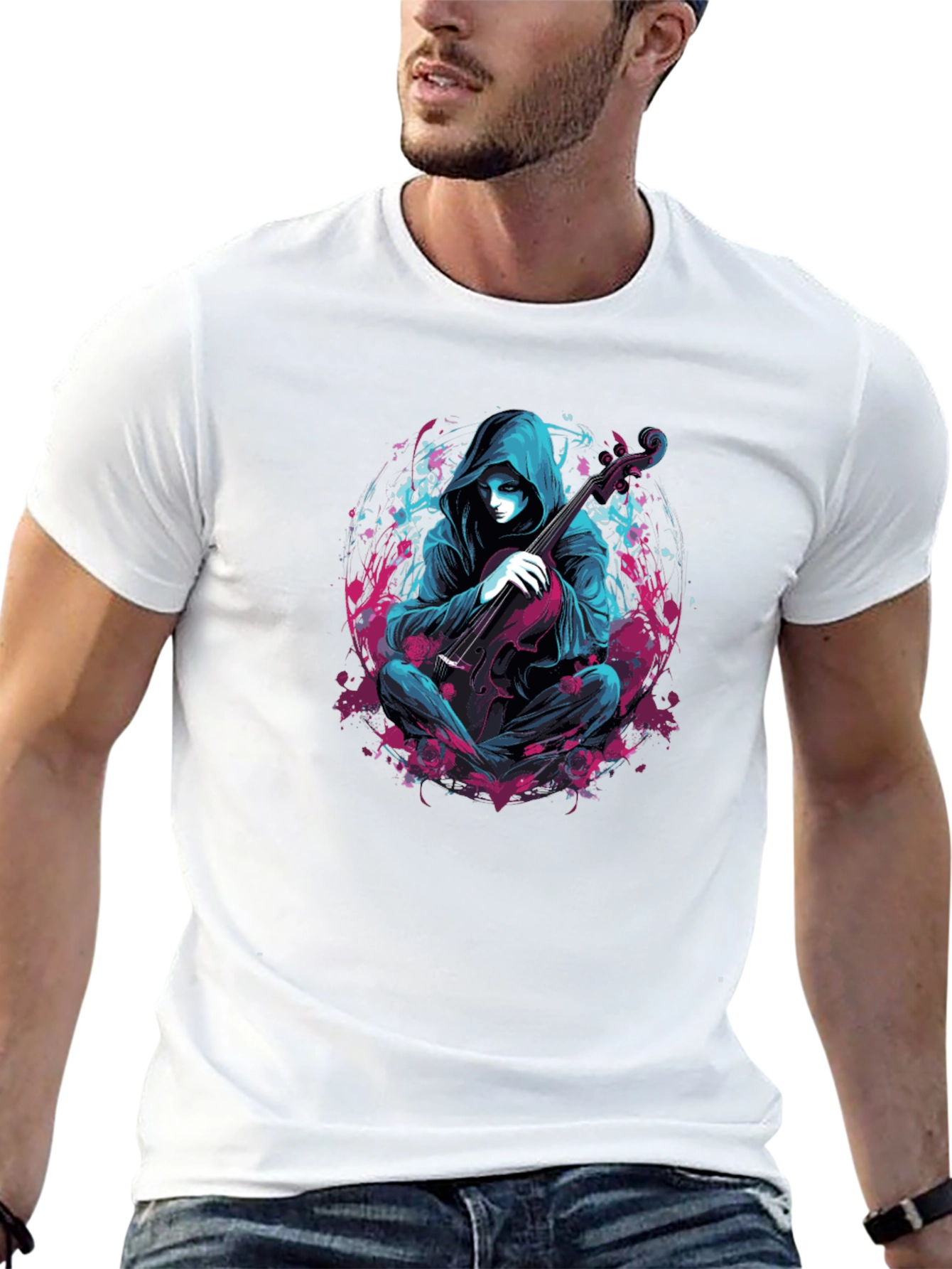 Hooded Musician Graphic Tee - Darkwave Style