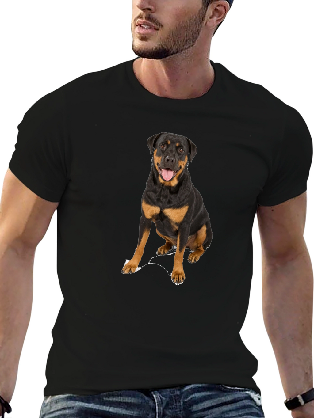 Rottweiler Dog Graphic T-Shirt - Black Cotton Tee