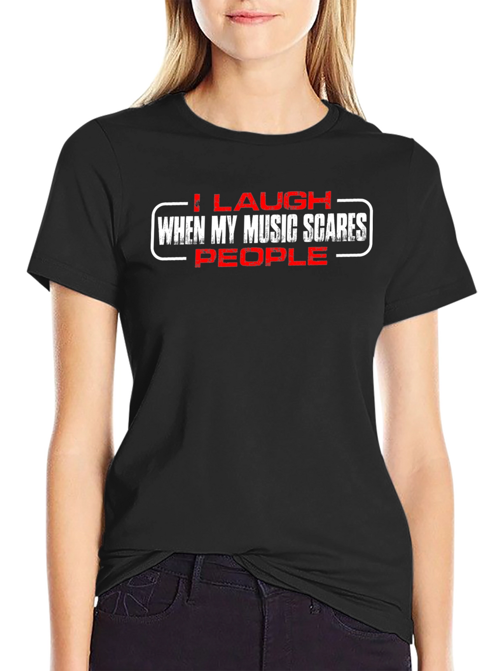 Laugh When Music Scares People Black Graphic Tee