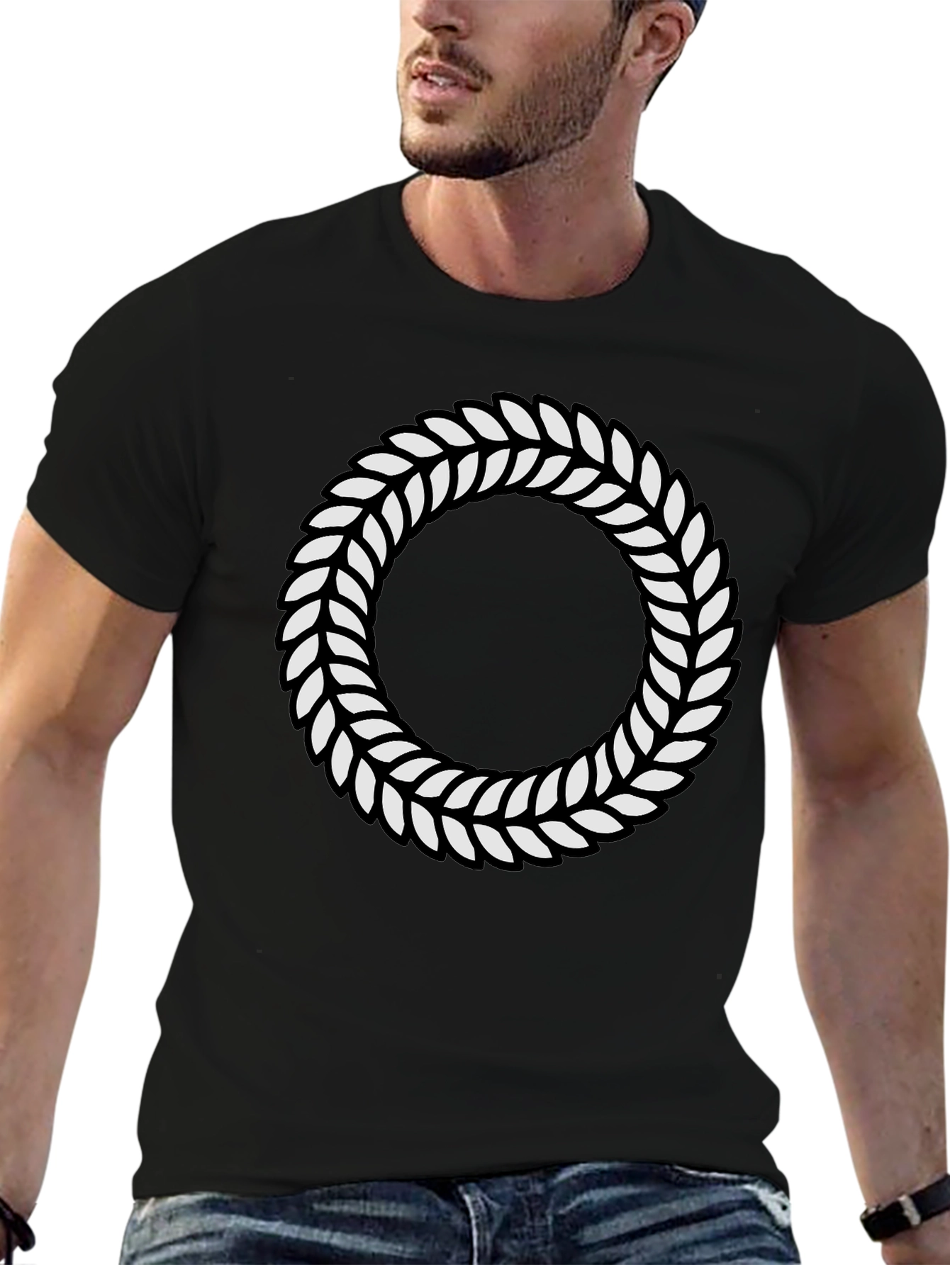 Leaf Wreath Graphic Black T-Shirt