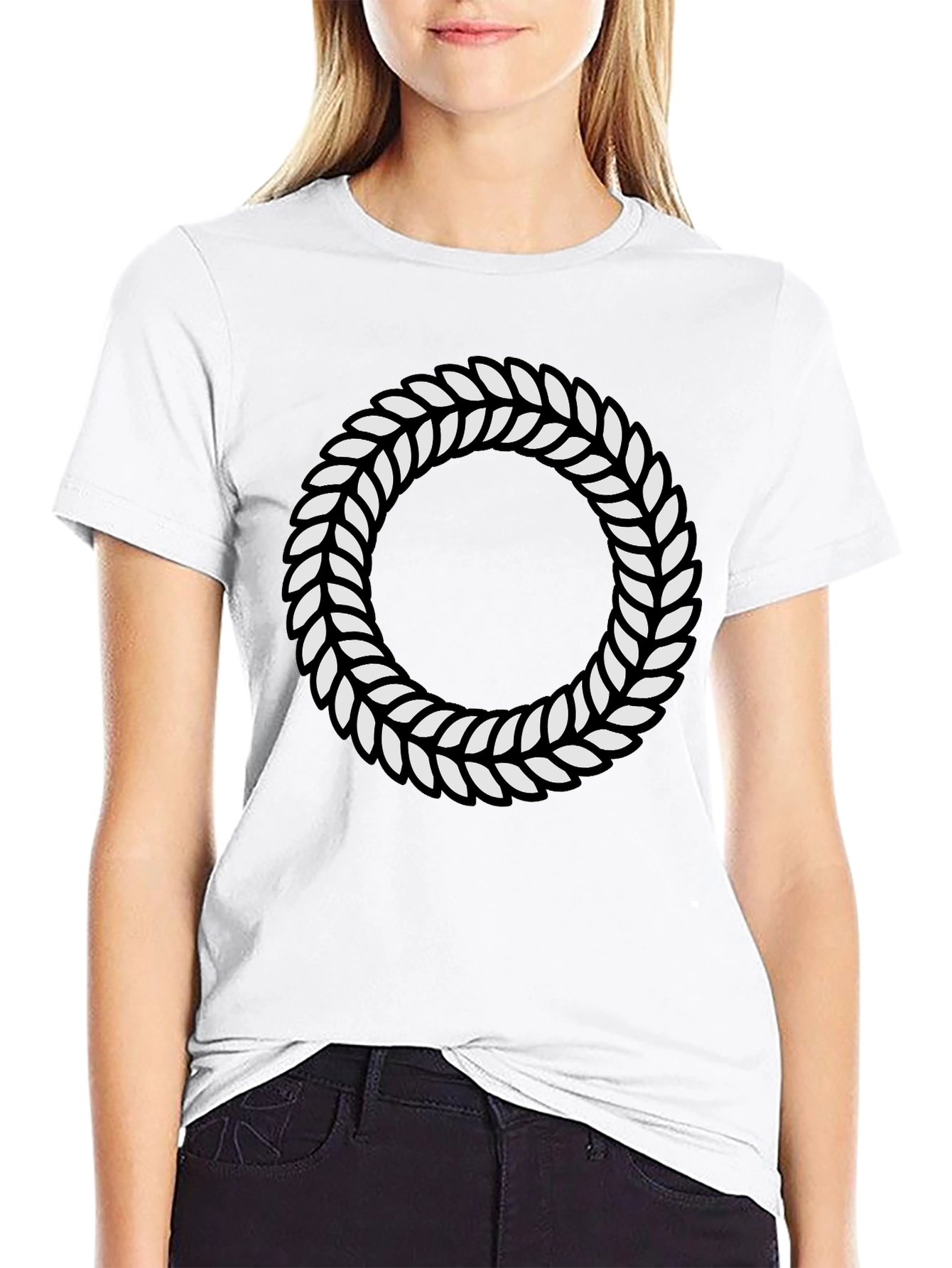 Leaf Wreath Graphic Black T-Shirt