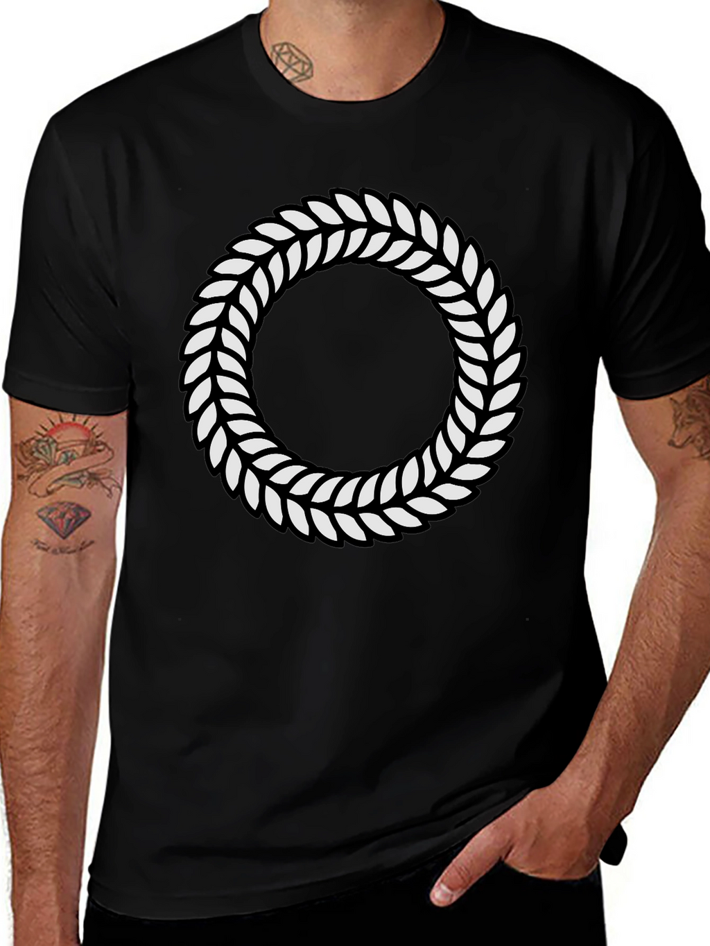 Leaf Wreath Graphic Black T-Shirt