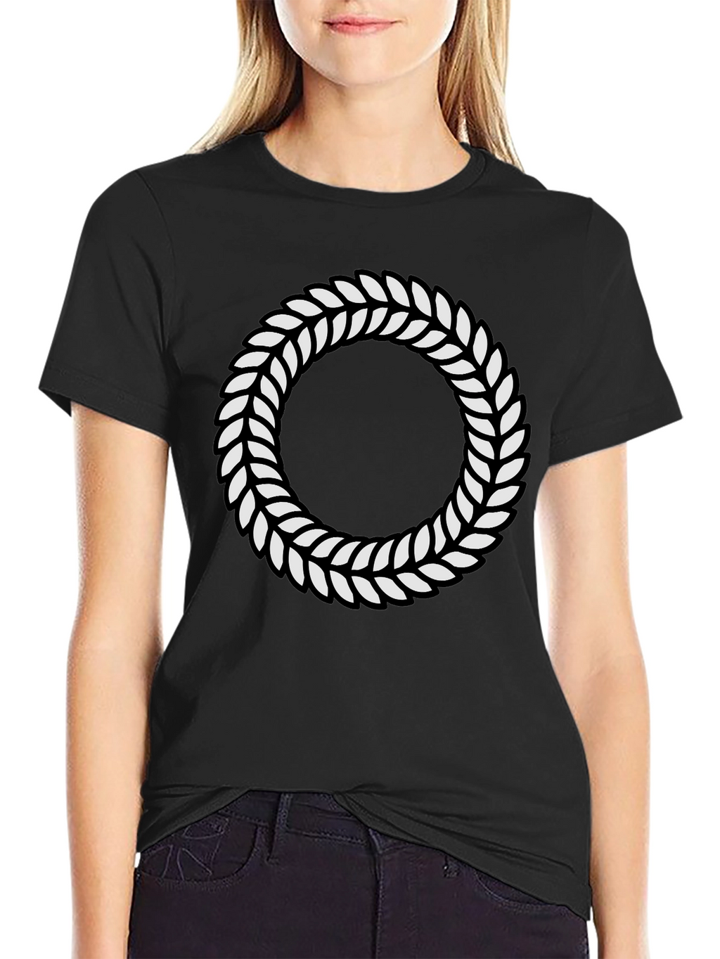 Leaf Wreath Graphic Black T-Shirt