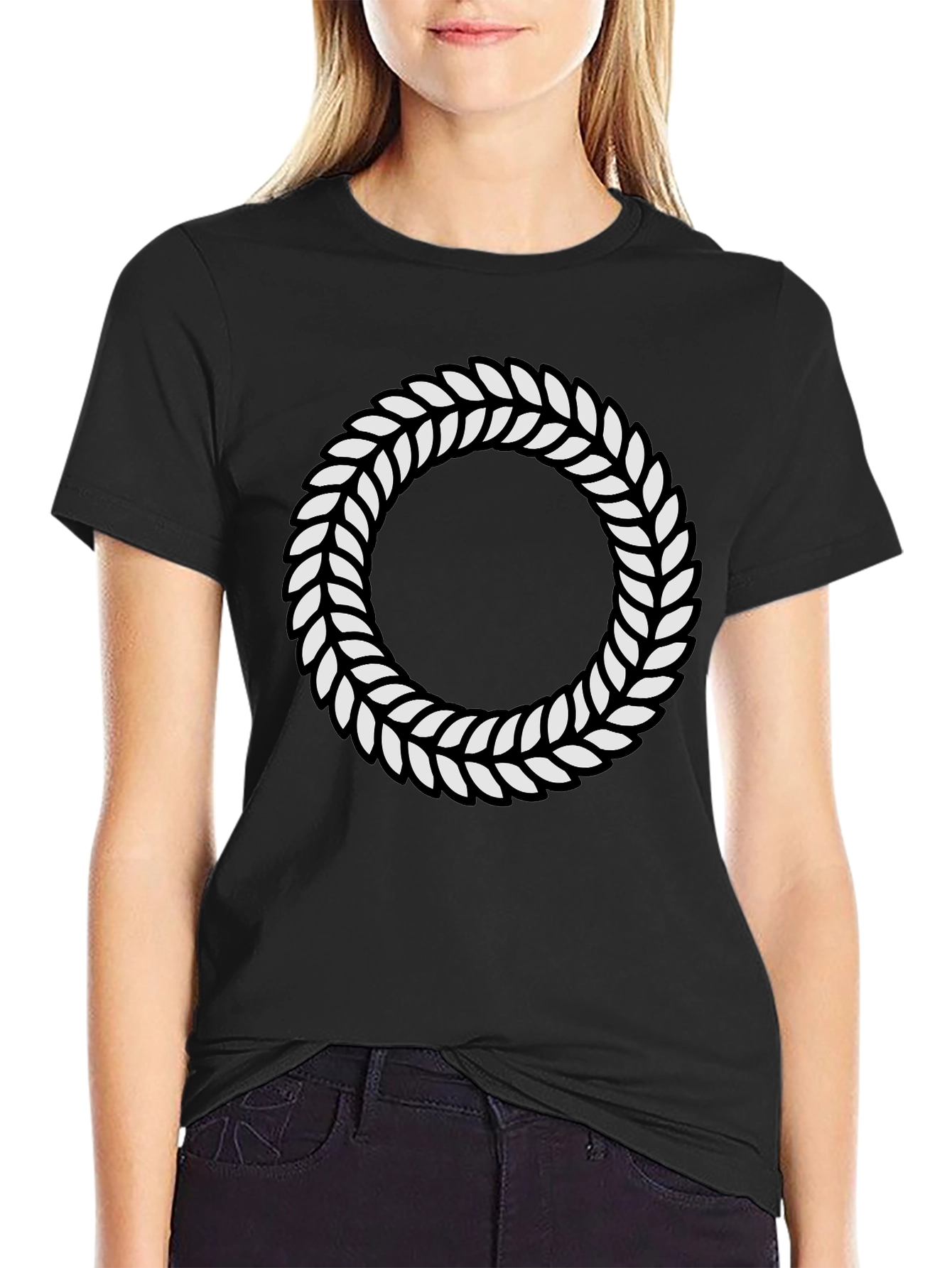 Leaf Wreath Graphic Black T-Shirt