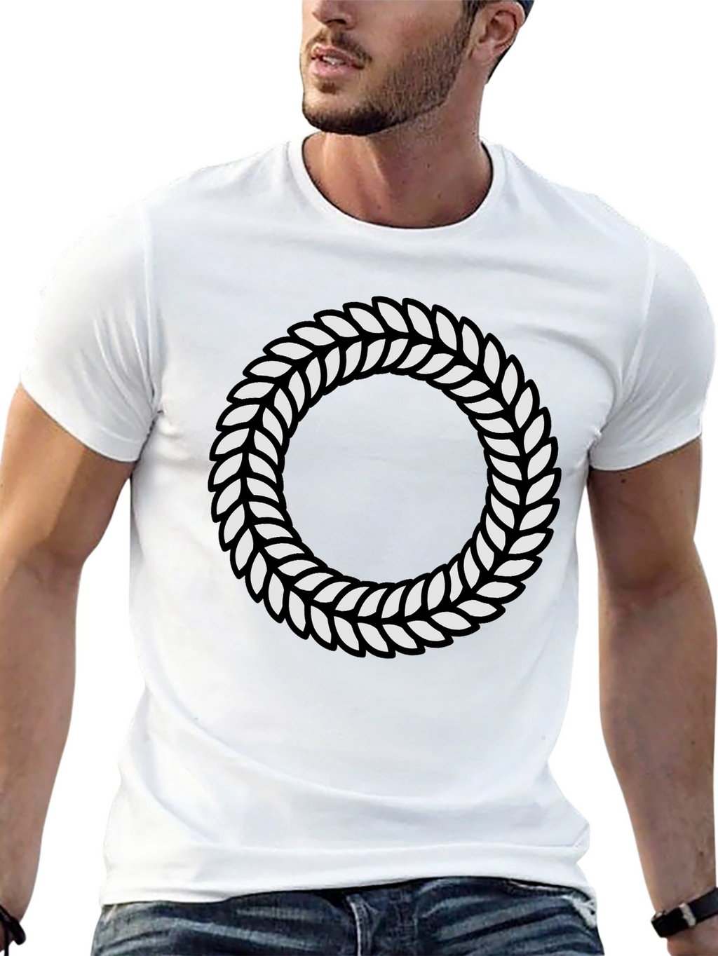 Leaf Wreath Graphic Black T-Shirt