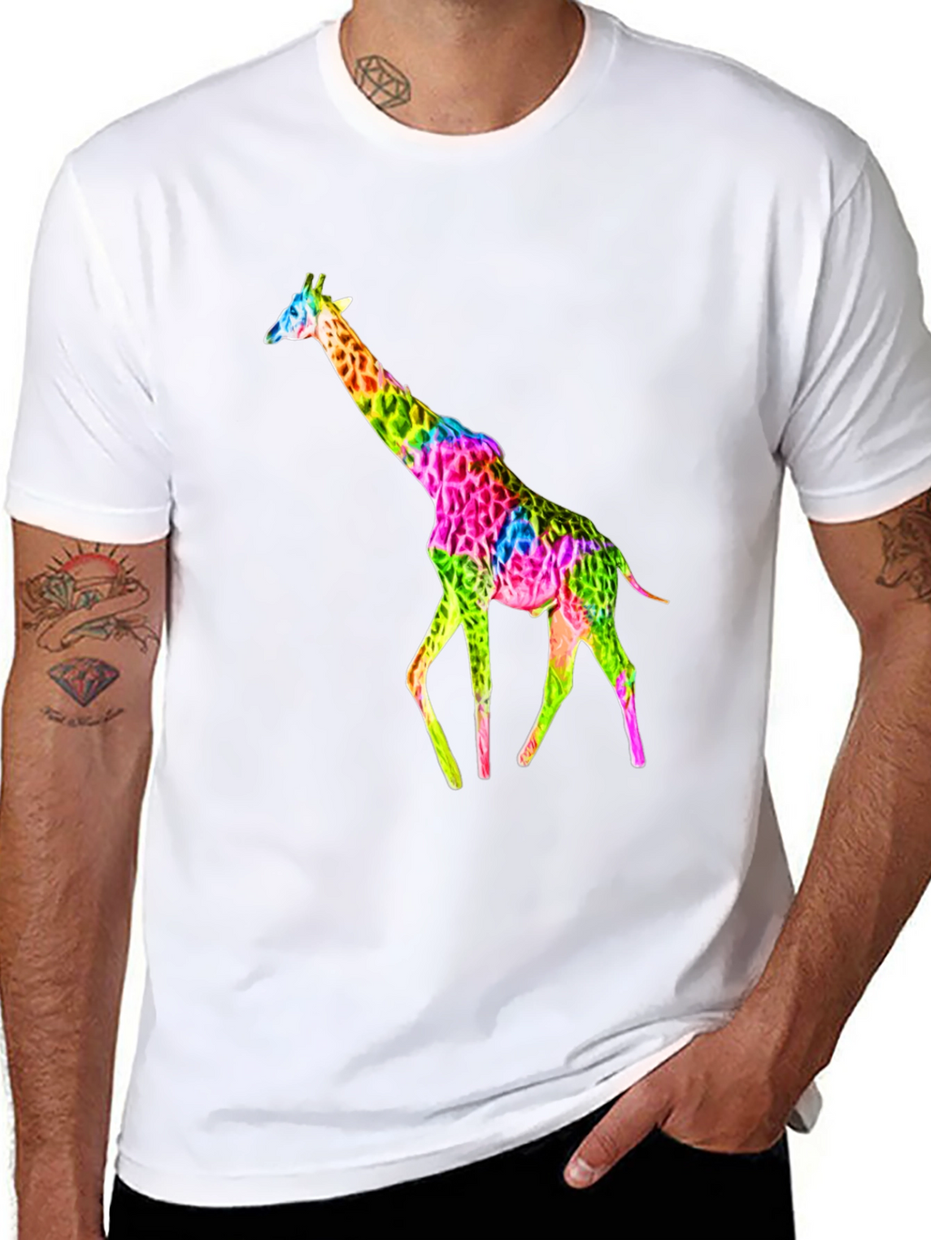 Vibrant Giraffe Graphic Tee - Unisex Black T-Shirt