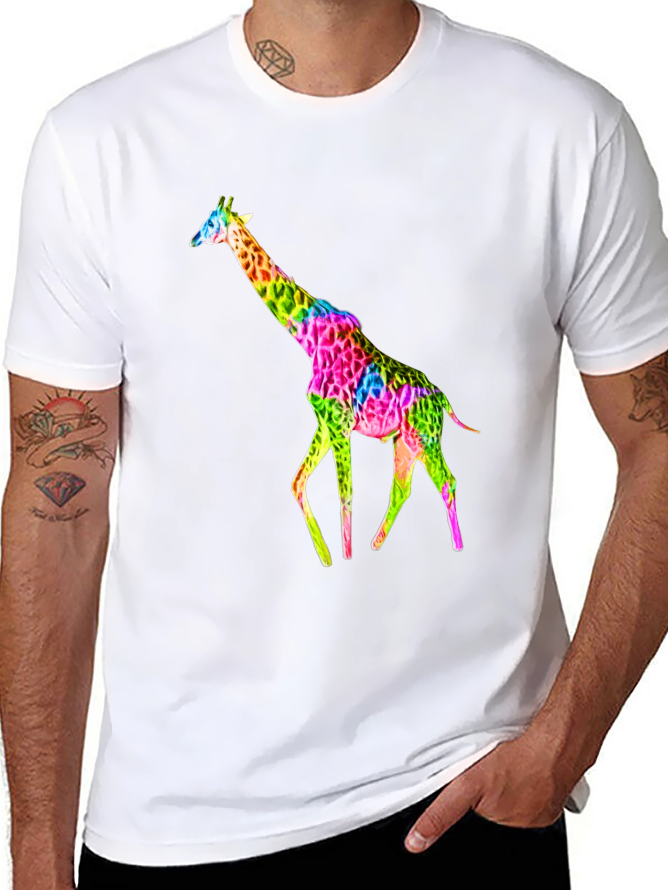 Vibrant Giraffe Graphic Tee - Unisex Black T-Shirt