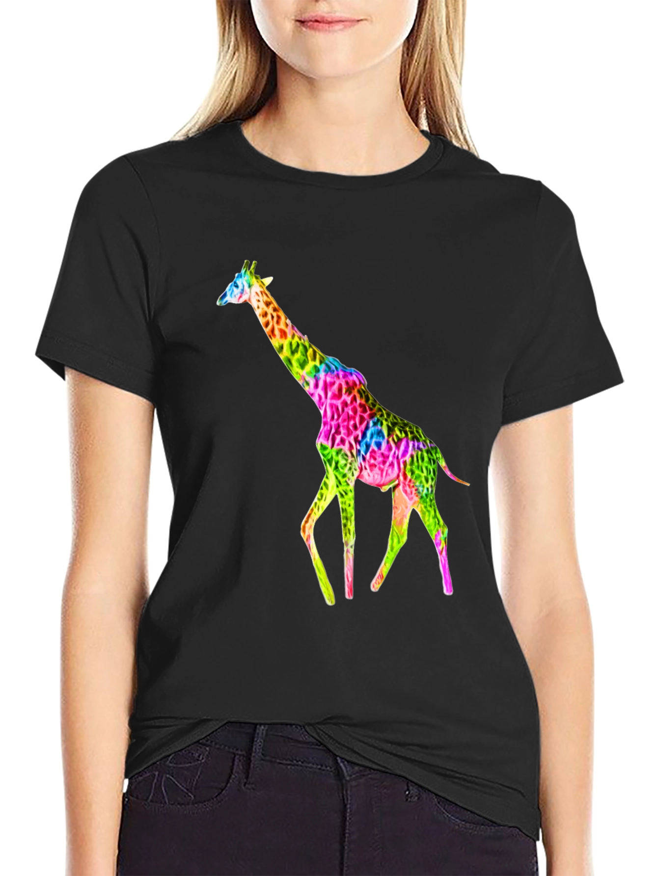 Vibrant Giraffe Graphic Tee - Unisex Black T-Shirt