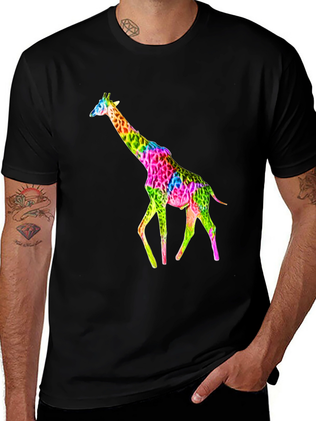 Vibrant Giraffe Graphic Tee - Unisex Black T-Shirt