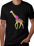 Vibrant Giraffe Graphic Tee - Unisex Black T-Shirt