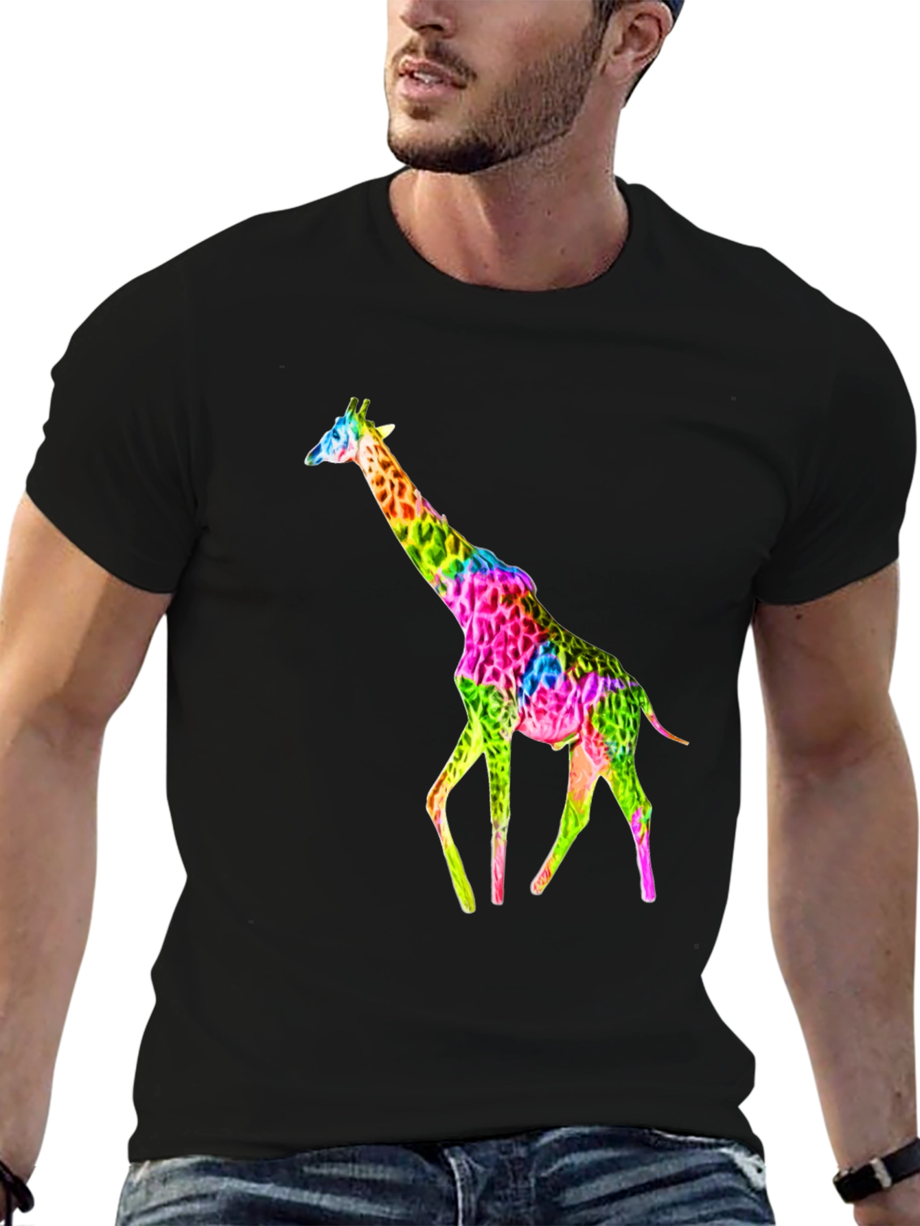 Vibrant Giraffe Graphic Tee - Unisex Black T-Shirt