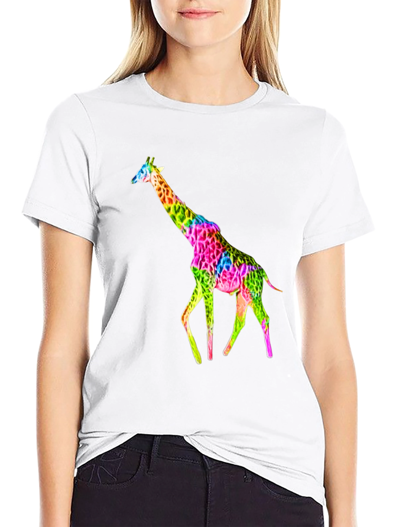 Vibrant Giraffe Graphic Tee - Unisex Black T-Shirt
