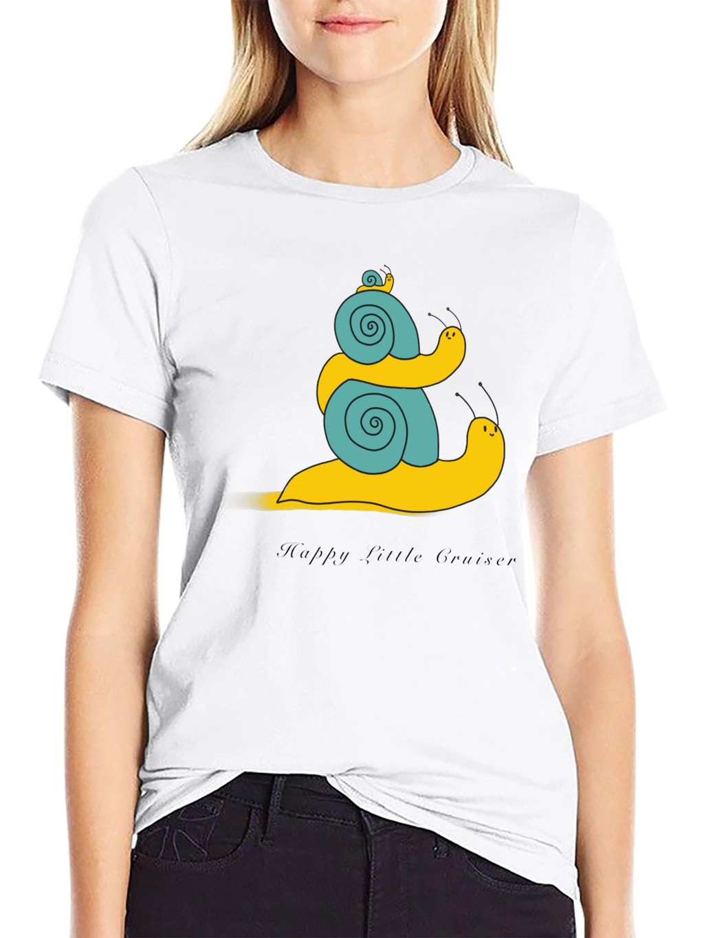 Snail Family Graphic Tee - Black Cotton T-Shirt