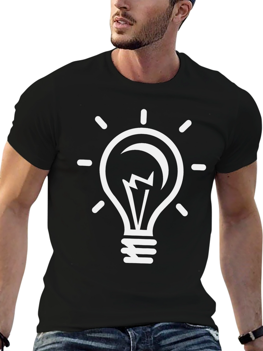 Idea Bulb Graphic Tee - Black Cotton T-Shirt