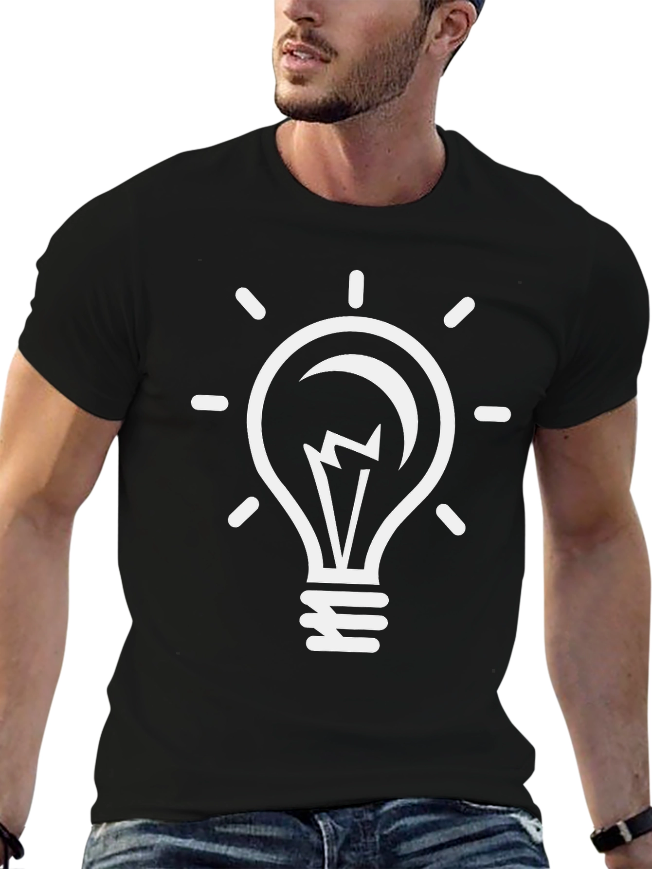 Idea Bulb Graphic Tee - Black Cotton T-Shirt