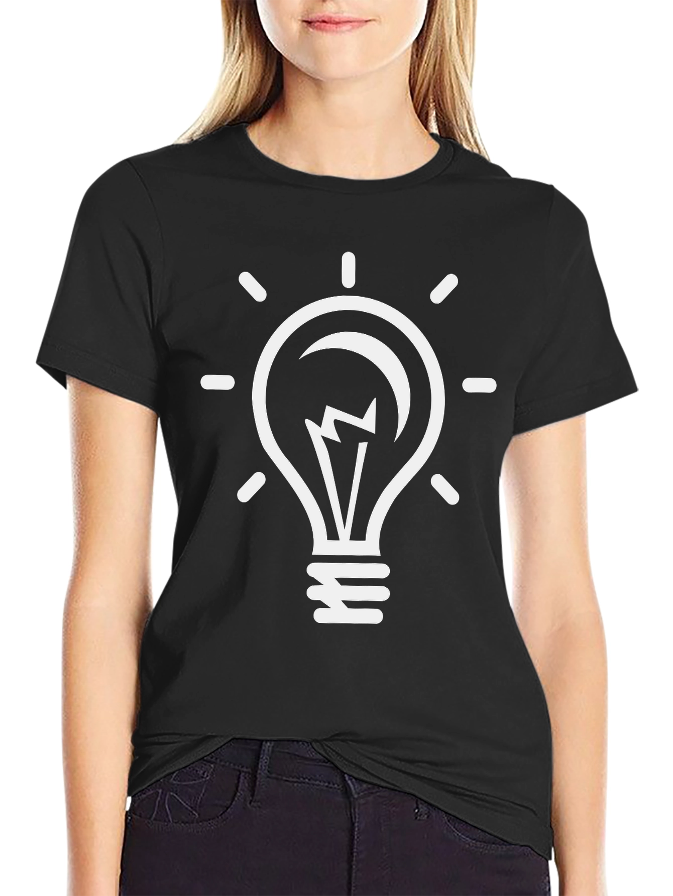 Idea Bulb Graphic Tee - Black Cotton T-Shirt
