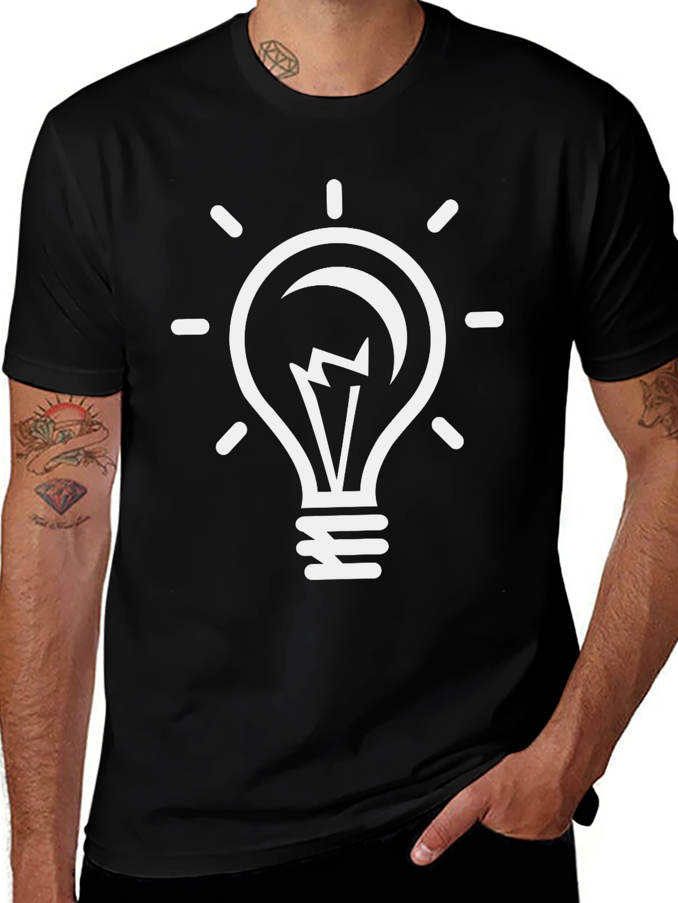 Idea Bulb Graphic Tee - Black Cotton T-Shirt