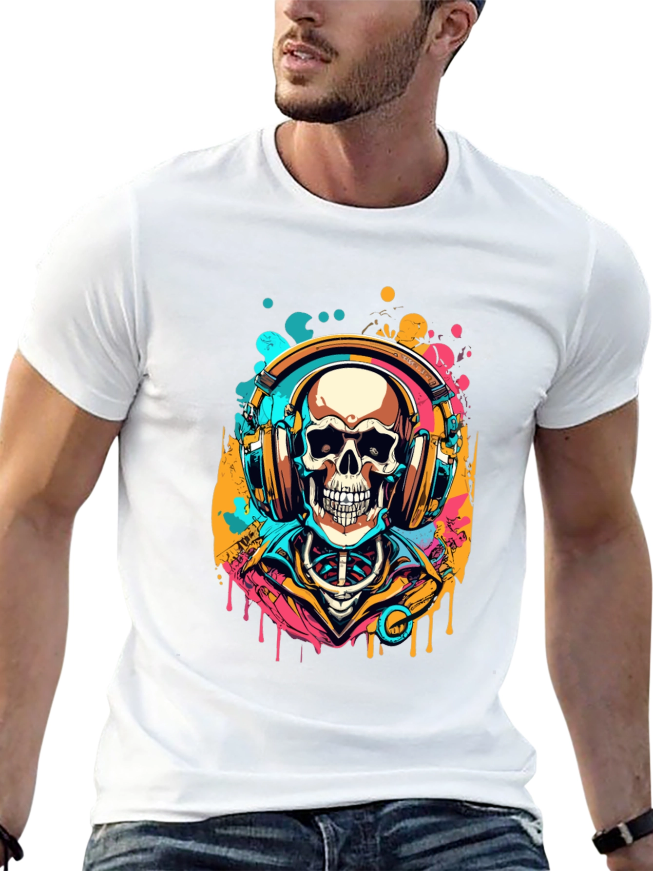 Skull Headphones Graphic Tee - Music Lover Shirt