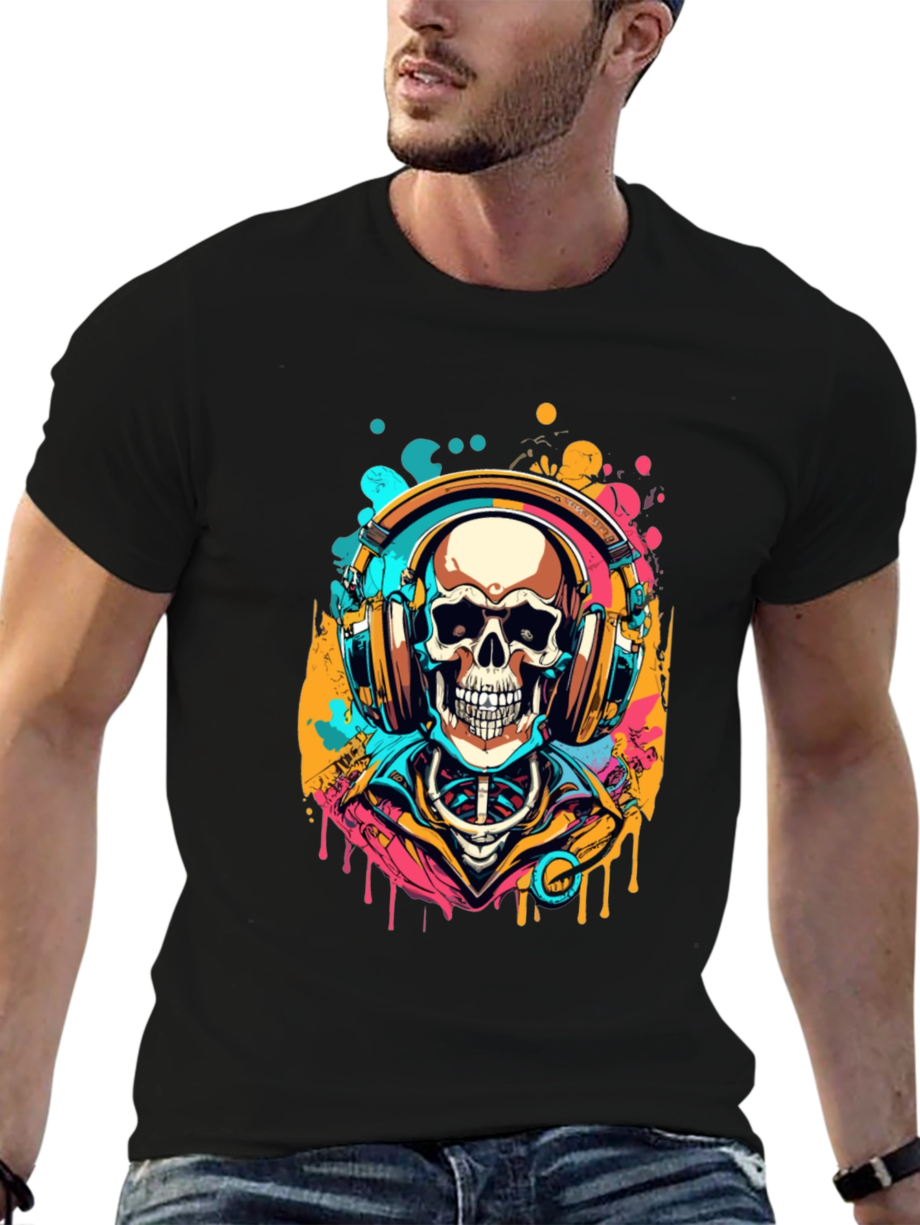 Skull Headphones Graphic Tee - Music Lover Shirt