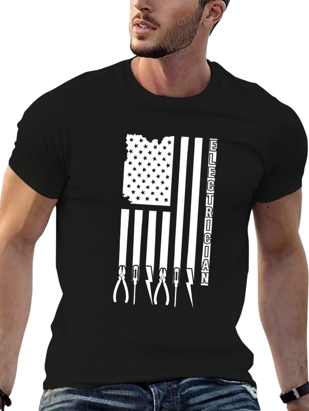 Electrician American Flag Graphic T-Shirt