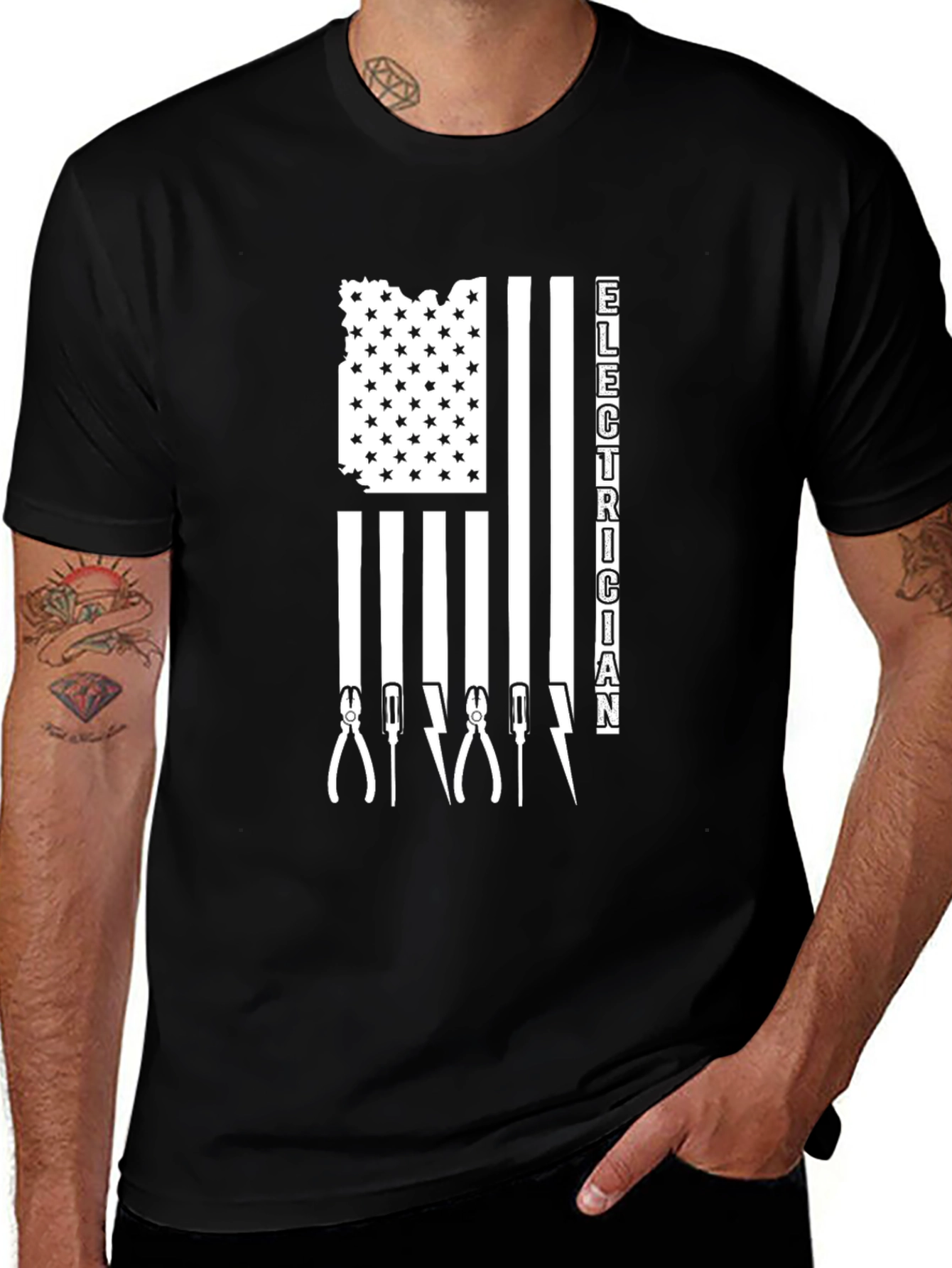 Electrician American Flag Graphic T-Shirt