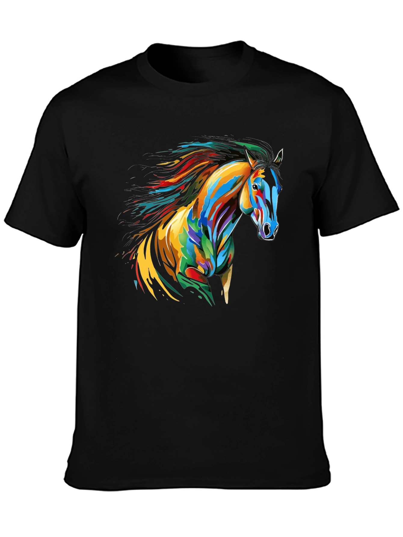 Colorful Horse Graphic Tee - Mens Black T-Shirt