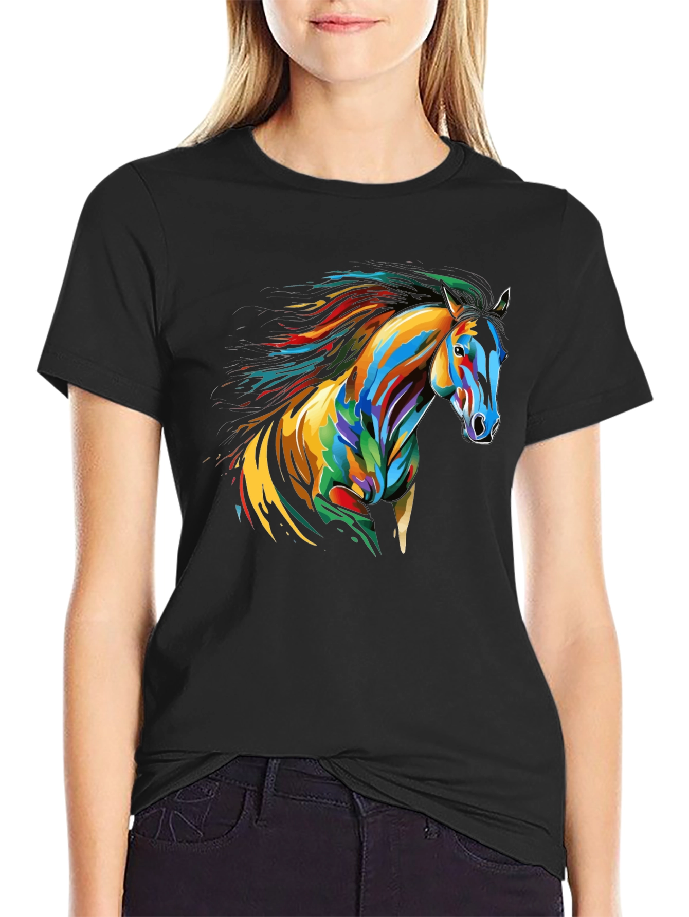 Colorful Horse Graphic Tee - Mens Black T-Shirt
