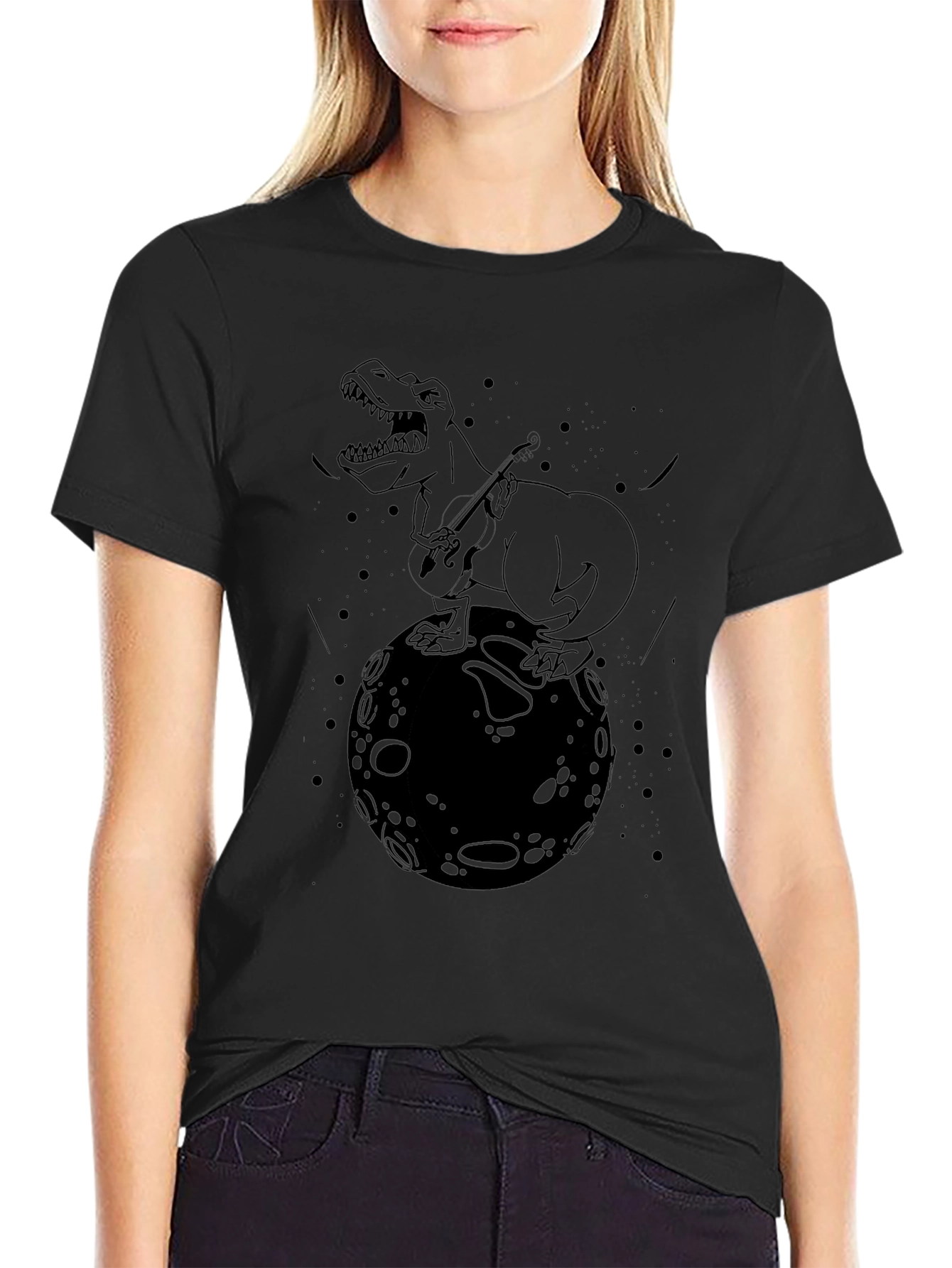 Dino Moon T-Shirt - Black Graphic Tee