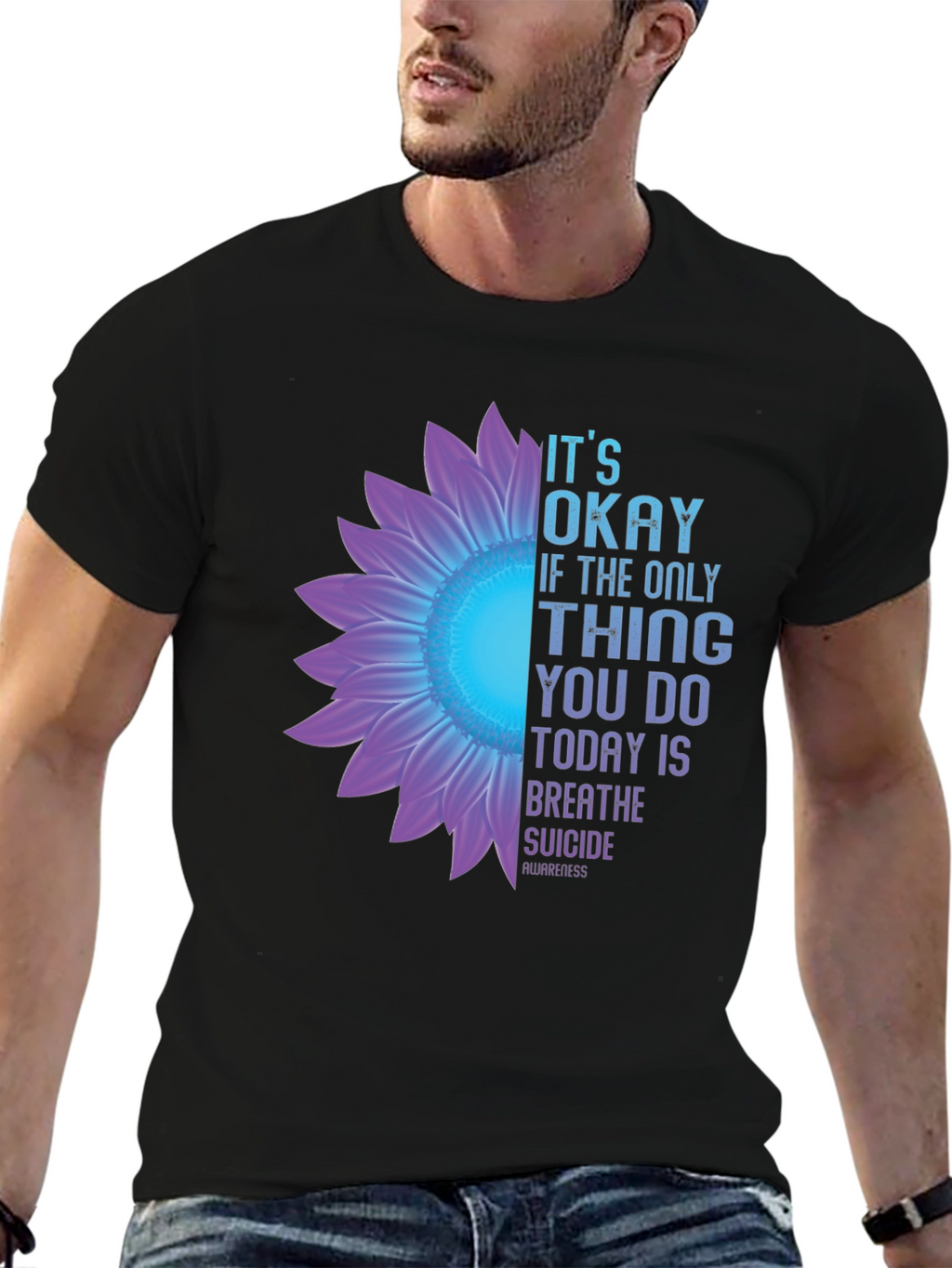 Its Okay Breathe Suicide Awareness Black T-Shirt