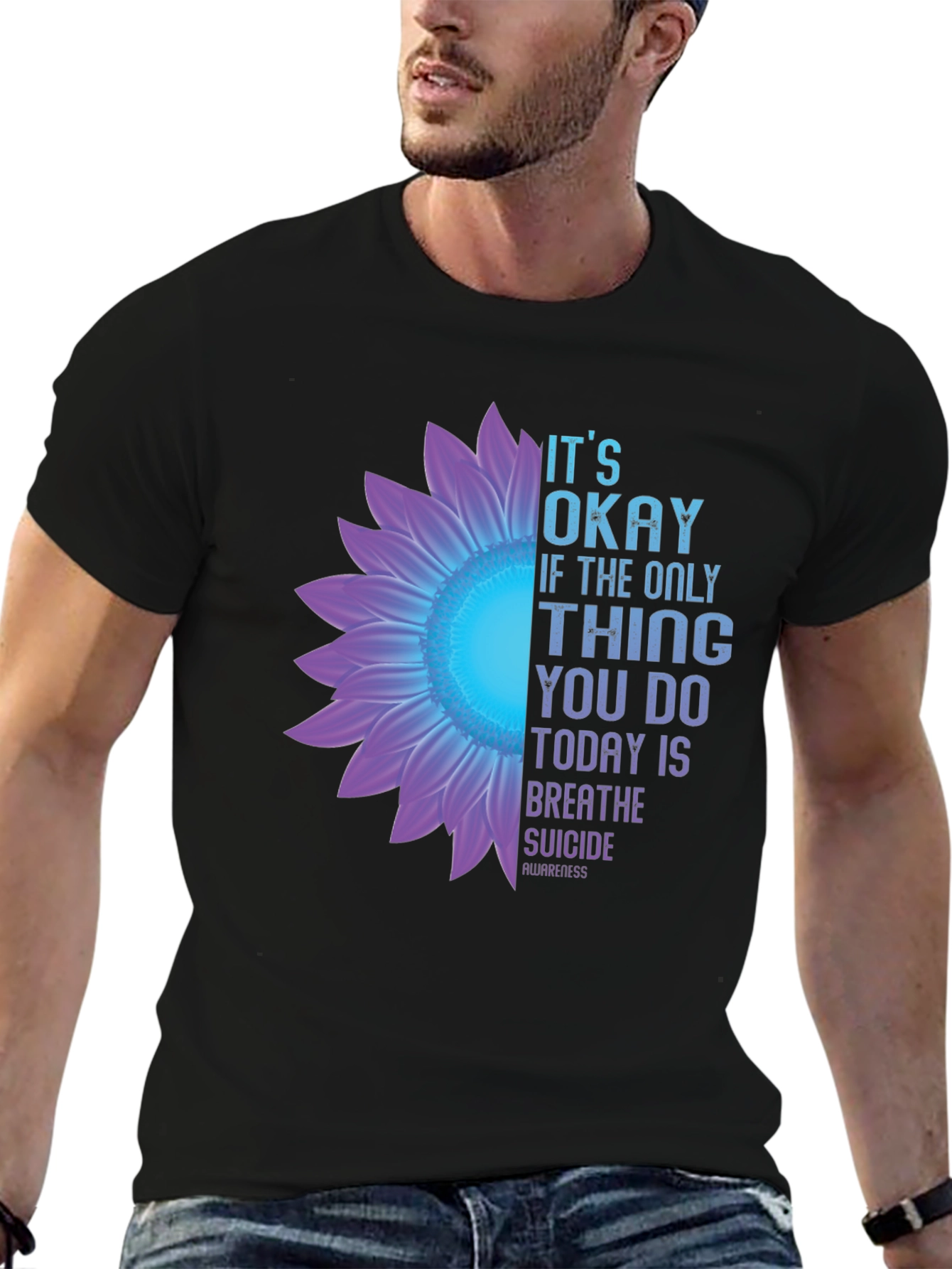 Its Okay Breathe Suicide Awareness Black T-Shirt