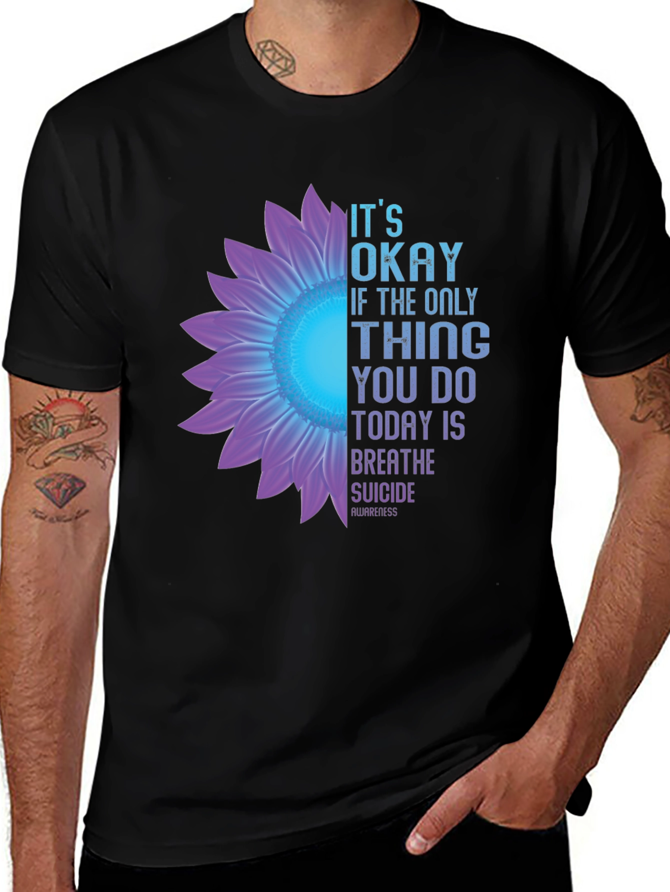 Its Okay Breathe Suicide Awareness Black T-Shirt