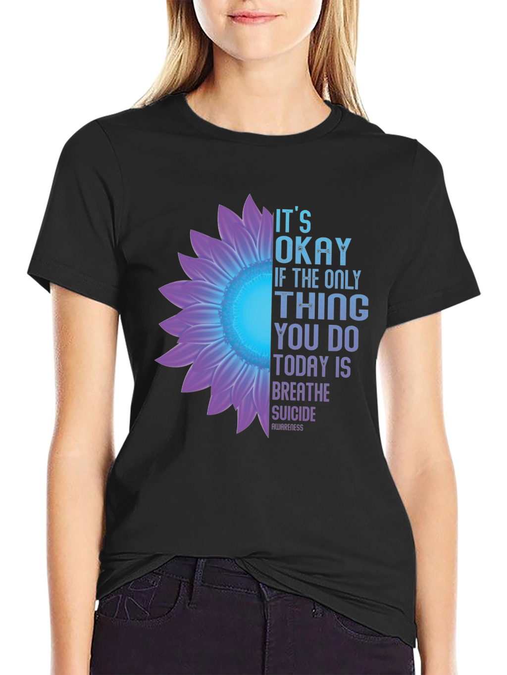 Its Okay Breathe Suicide Awareness Black T-Shirt